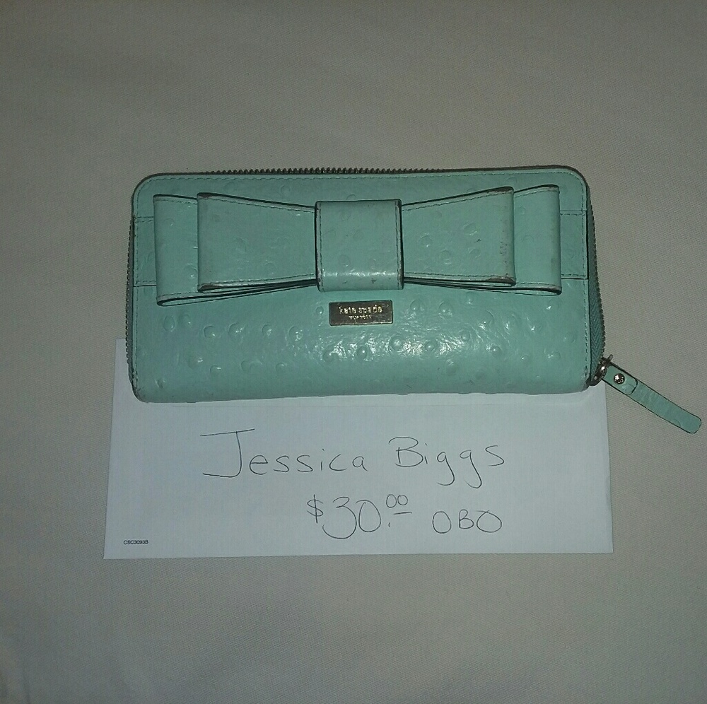 Kate Spade Ostrich Teal Bow Large Wallet